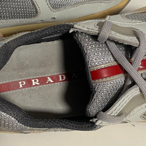PRADA AMERICAS CUP SNEAKERS SHOES PS0906 WHITE LEATHER/ SILVER - SIZE 35.5 - Picture 5 of 8